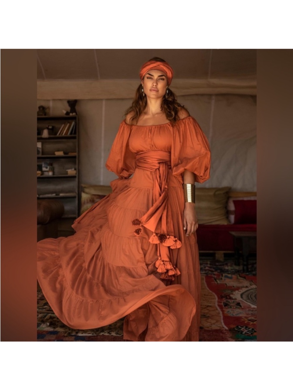 Erika Pena Brielle Maxi Dress S/M Sienna Cotton Voile Boho Tiered Romantic